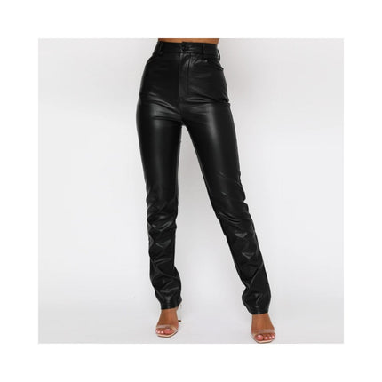 Women's Faux Leather Pants High Waisted Straight Leg Trousers with Pockets