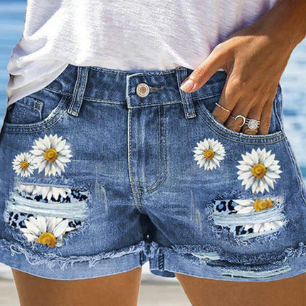 Women's Summer High Waisted Denim Shorts Folded Hem Casual Short Jeans