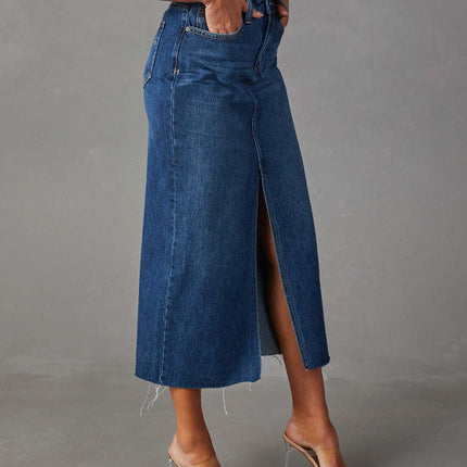 Women's Split Thigh High Waist Bodycon Maxi Denim Skirt