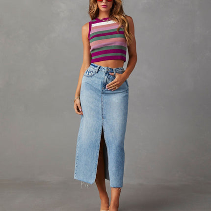 Women's Split Thigh High Waist Bodycon Maxi Denim Skirt