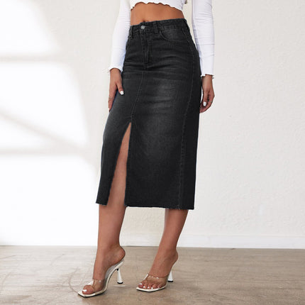 Women's Split Thigh High Waist Bodycon Maxi Denim Skirt