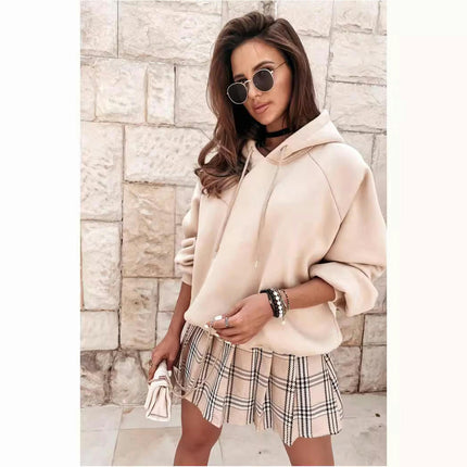 Women's Casual Hoodies Long Sleeve Solid Pullover Tops Loose Sweatshirt