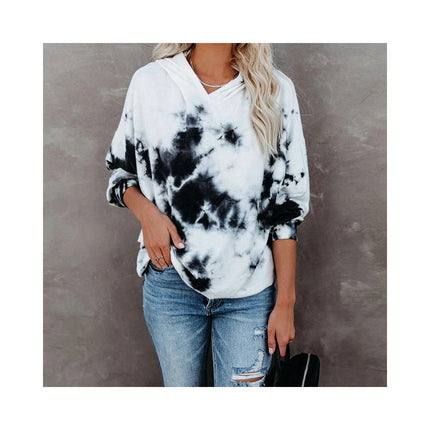 Tie Dye Print Hoodie Long Sleeve Pullover Tops Loose Casual Sweatshirt For Women