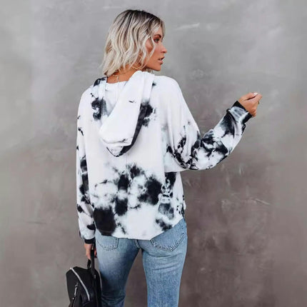 Tie Dye Print Hoodie Long Sleeve Pullover Tops Loose Casual Sweatshirt For Women