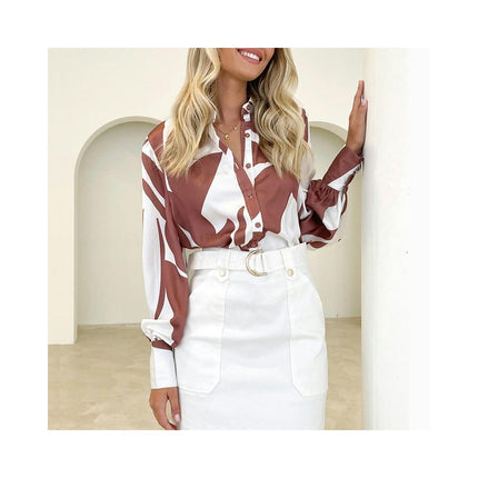 Womens Button Down Shirts Print Long Sleeve Blouses Tops