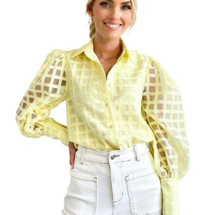 Womens Sheer Button Down Shirts Long Sleeve Stylish Casual Blouse Tops