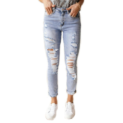 Women's Ripped Skinny Jeans High Waist Distressed Pencil Denim Pants