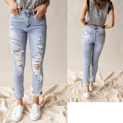 Women's Ripped Skinny Jeans High Waist Distressed Pencil Denim Pants