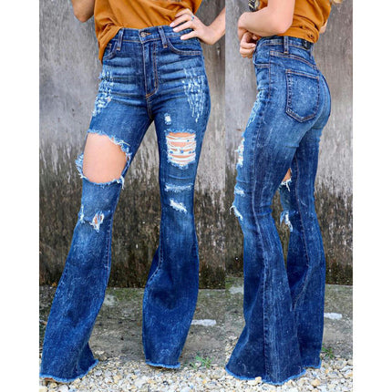 Ripped Flare Jeans for Women Skinny High Waisted Bell Bottom Jeans