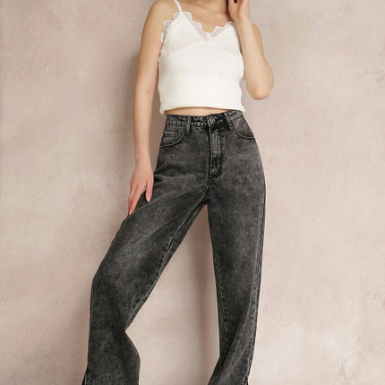 Women's Slit Wide Leg Jeans High Waisted Loose Denim Pants