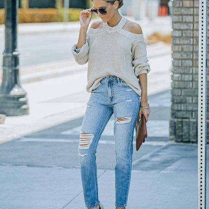 Women Ripped Boyfriends Jeans High Waist Distressed Denim Pants