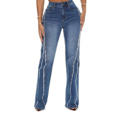 Straight Leg Jeans for Women Raw Hem High Waisted Denim Pants