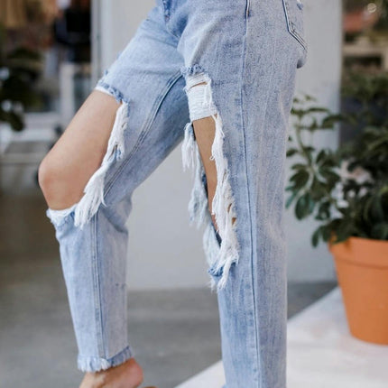 Women's Mid Rise Ripped Jeans Cutout Distressed Denim Pants