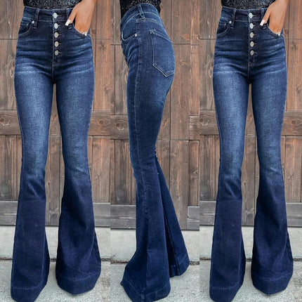 Women's Bell Bottom Jeans High Waisted Button Fly Flare Denim Pants