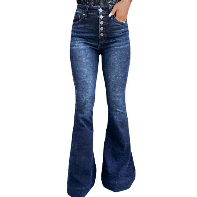 Women's Bell Bottom Jeans High Waisted Button Fly Flare Denim Pants