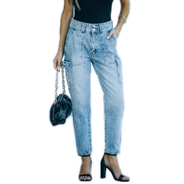 Cargo Jeans for Women High Waisted Flap Pocket Denim Pants