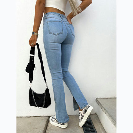 Women's Hight Waisted Stretch Jeans Skinny Split Denim Pants