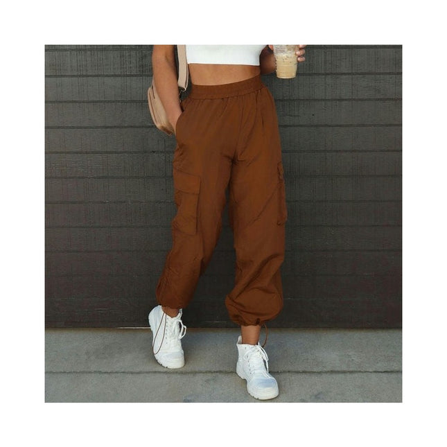 Women's Baggy Cargo Pants with Pocket Adjustable High Waisted Jogger Trouser