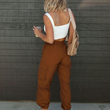 Women's Baggy Cargo Pants with Pocket Adjustable High Waisted Jogger Trouser