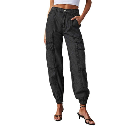 Jean Joggers for Women High Waisted Pull-On Elastic Waist Denim Cargo Pants