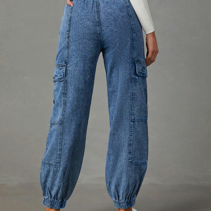 Jean Joggers for Women High Waisted Pull-On Elastic Waist Denim Cargo Pants