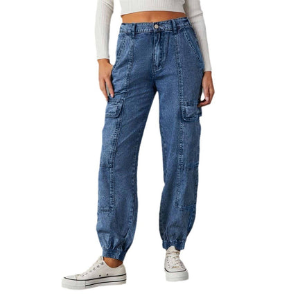 Jean Joggers for Women High Waisted Pull-On Elastic Waist Denim Cargo Pants