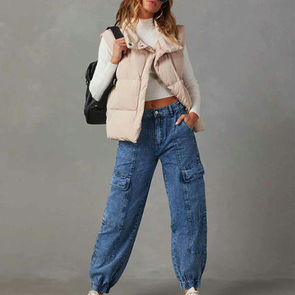 Jean Joggers for Women High Waisted Pull-On Elastic Waist Denim Cargo Pants