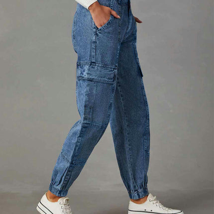 Jean Joggers for Women High Waisted Pull-On Elastic Waist Denim Cargo Pants