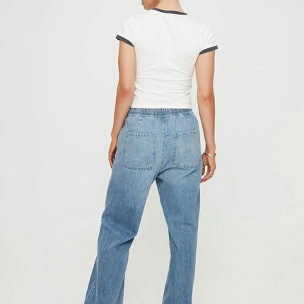 Wide Leg Jeans for Women Elastic Wasited Baggy Denim Pants