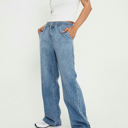 Wide Leg Jeans for Women Elastic Wasited Baggy Denim Pants