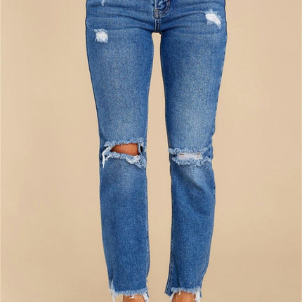 Women's Ripped Mid Waisted Jeans Boyfriend Distressed Denim Pants