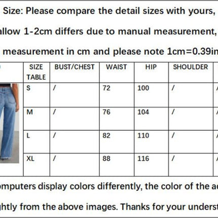 Women's Casual Mid Waisted Denim Pants Wide Leg Raw Hem Jeans