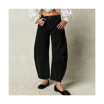 Mid Rise Barrel Jeans for Women Wide Leg Baggy Boyfriend Denim Pants