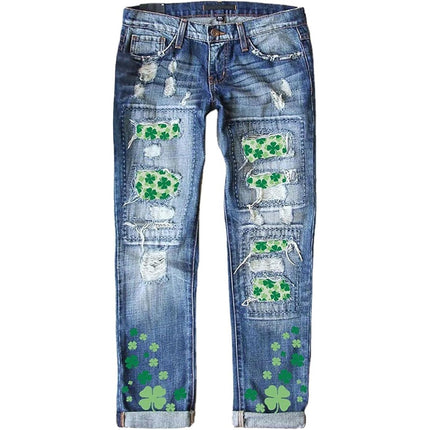 Ripped Jeans for Women Patch Boyfriend Distressed Denim Jean Pants