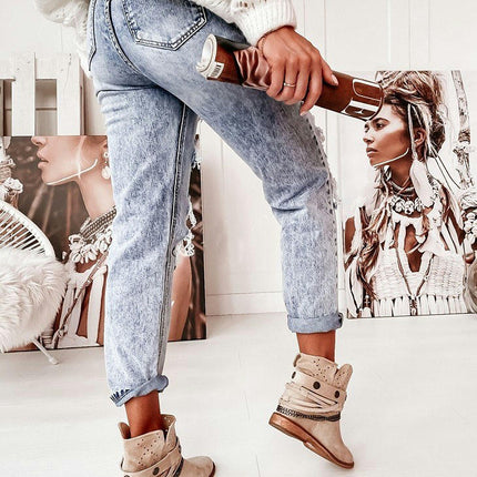 Women's Ripped Boyfriend Jeans Mid Rise Distressed Denim Pants