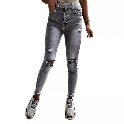 Women's Ripped Skinny Jeans Frayed Distressed Stretchy Denim Pants