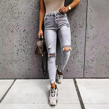 Women's Ripped Skinny Jeans Frayed Distressed Stretchy Denim Pants