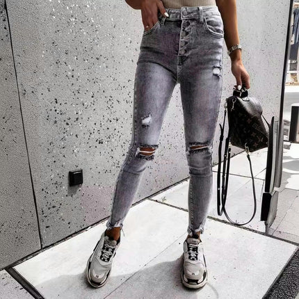 Women's Ripped Skinny Jeans Frayed Distressed Stretchy Denim Pants