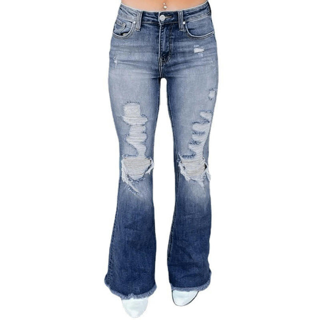 Women's Bell Bottom Jeans High Waisted Ripped Flare Jeans Stretchy Denim Pants