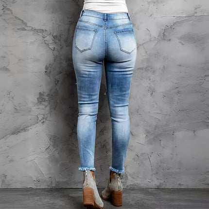 Womens Plaid Patch Ripped Boyfriend Distressed Skinny Denim Jeans