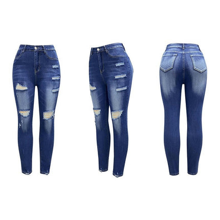 Women's Skinny Stretch Jeans Frayed Raw Hem Ripped Denim Pants