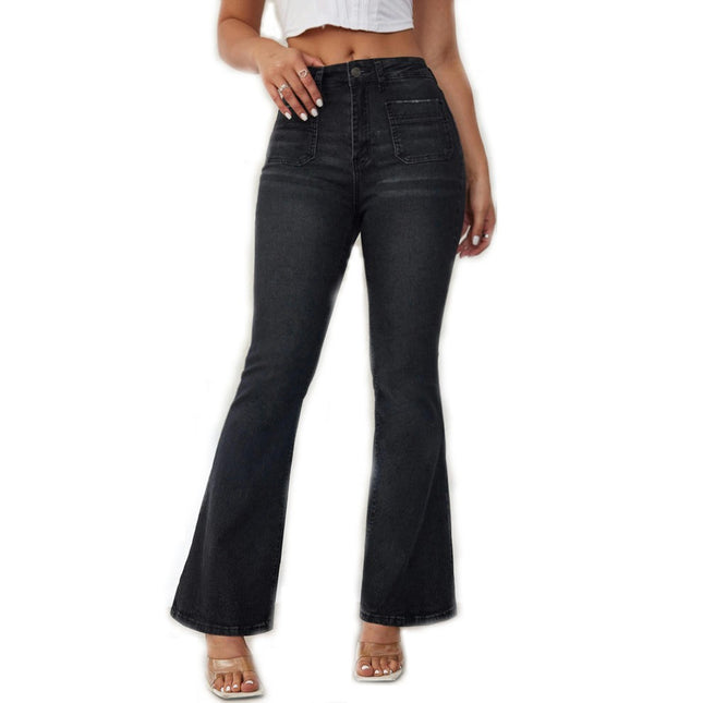 Women's Classic High Waisted Stretch Bell Bottom Jeans Skinny Flare Jeans