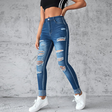 Women's Skinny Ripped Jeans Stretchy High Rise Trendy Denim Pants