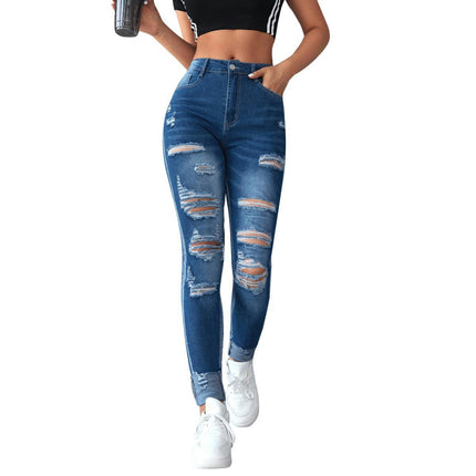 Women's Skinny Ripped Jeans Stretchy High Rise Trendy Denim Pants