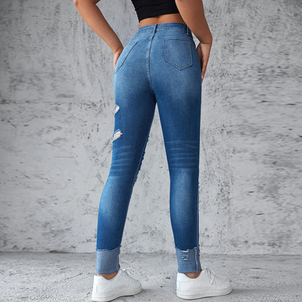 Women's Skinny Ripped Jeans Stretchy High Rise Trendy Denim Pants