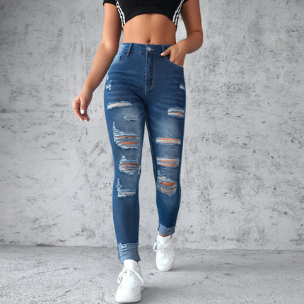 Women's Skinny Ripped Jeans Stretchy High Rise Trendy Denim Pants