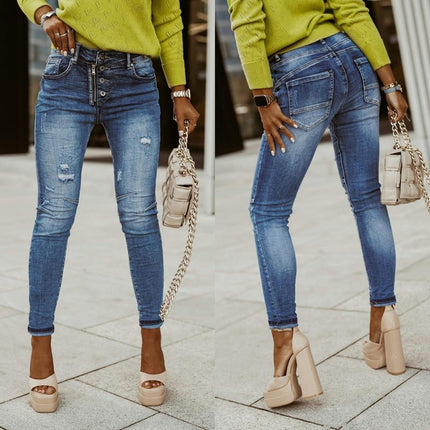 Women's Mid Waist Ripped Boyfriend Jeans Stretchy Distressed Denim Pants