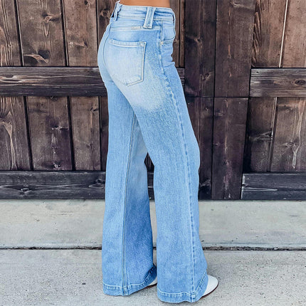 Women's Wide Leg Jeans Casual High Waisted Straight Denim Pants with Pockets-A1