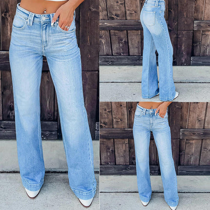 Women's Wide Leg Jeans Casual High Waisted Straight Denim Pants with Pockets-A1