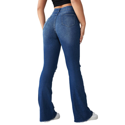 Women High Waisted Flared Jeans Ripped Stretch Bell Bottom Denim Pants